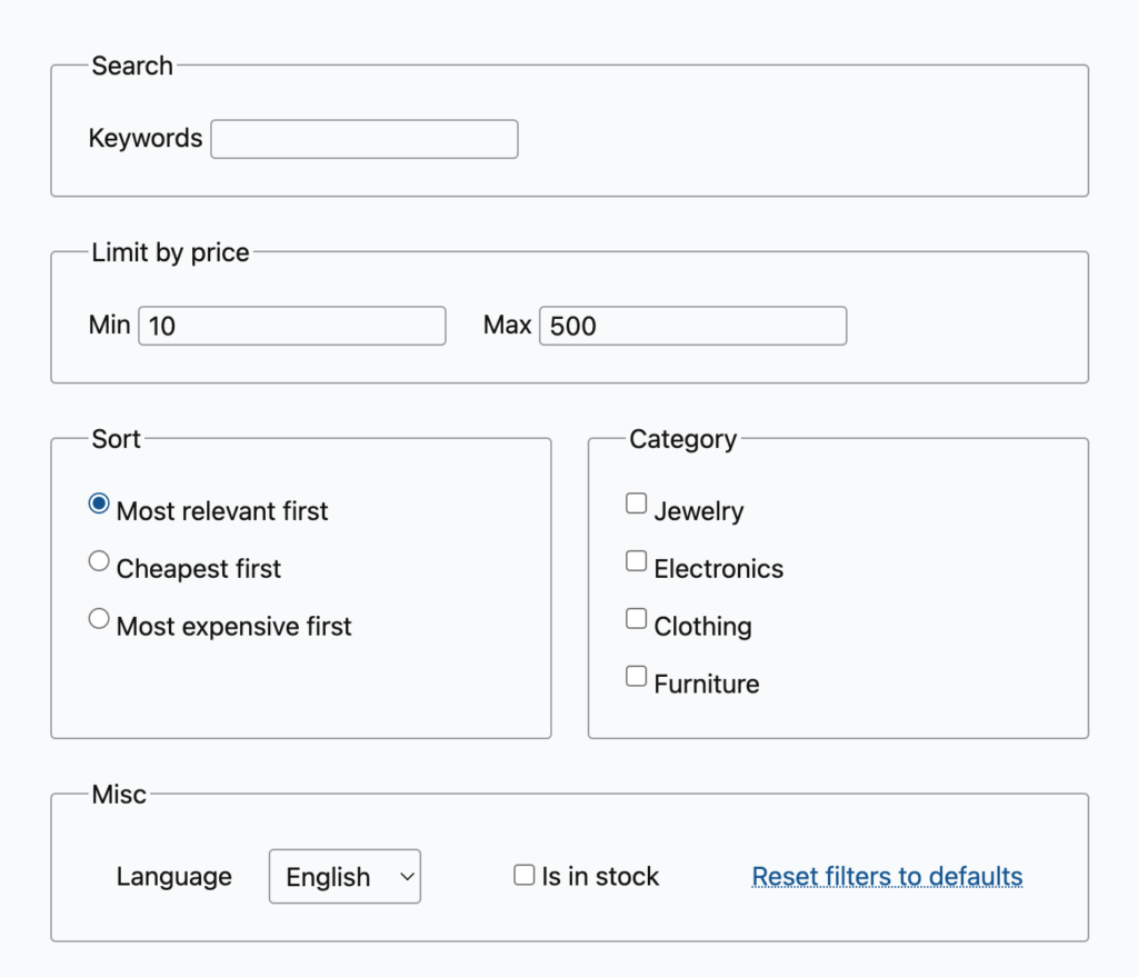 Screenshot of the e-commerce search UI created in the previous article
